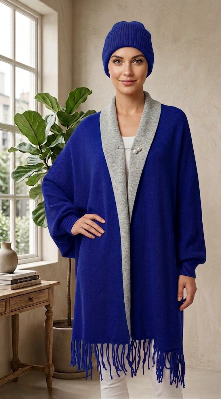 Fringe Trim Shawl Coat-SHW1822