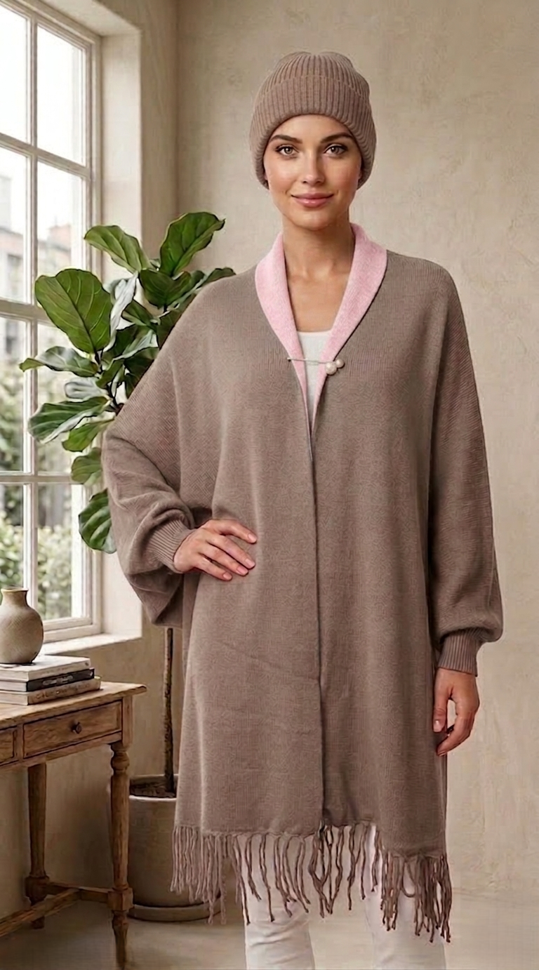 Fringe Trim Shawl Coat-SHW1822