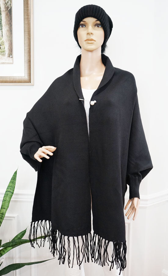 Fringe Trim Shawl Coat-SHW1822