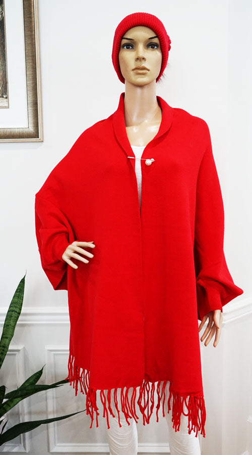 Fringe Trim Shawl Coat-SHW1822