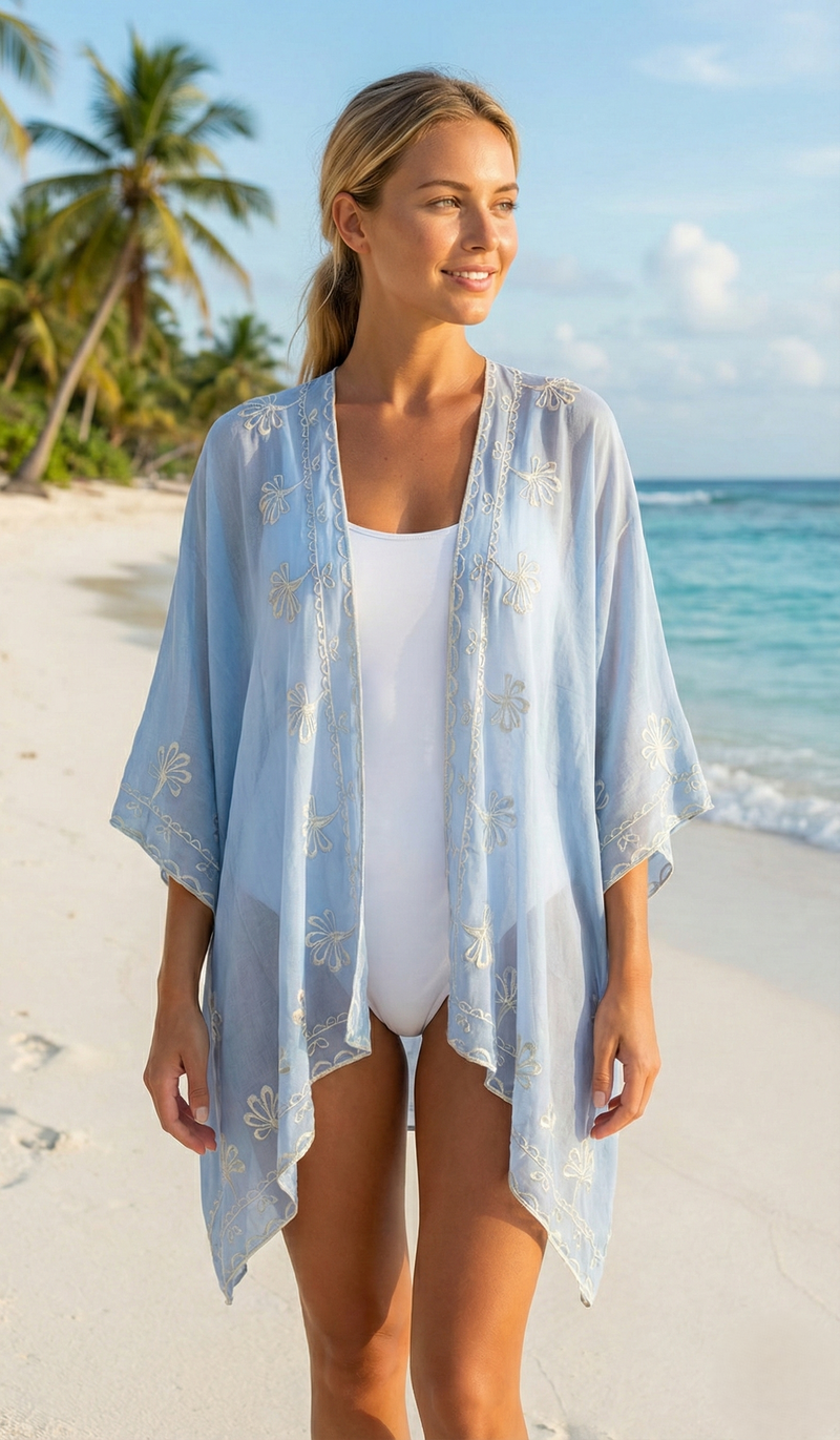Embroidered Sheer Beach Cover-SHW1916