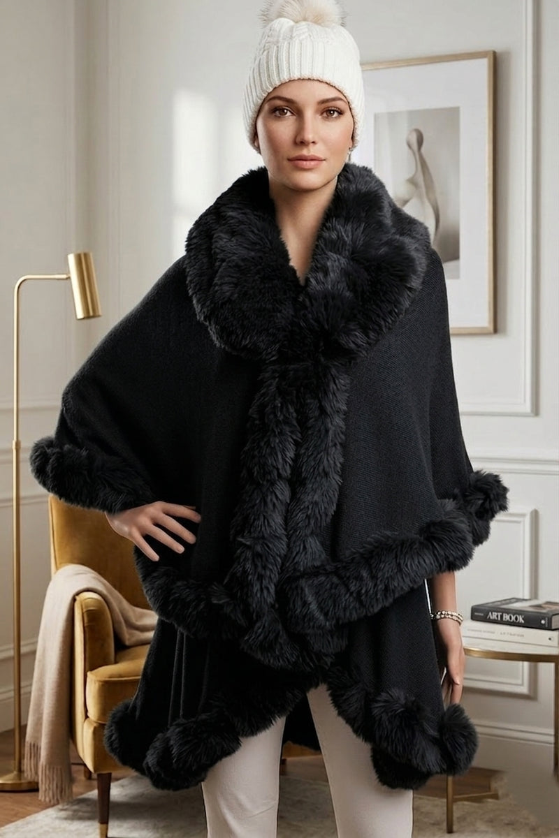 Elegant Faux Fur Trim Cape-SHW1934