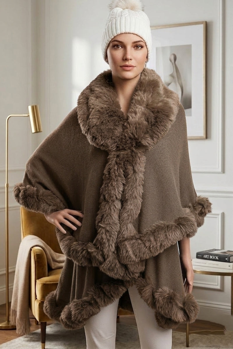 Elegant Faux Fur Trim Cape-SHW1934