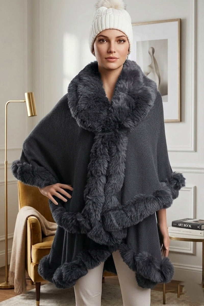Elegant Faux Fur Trim Cape-SHW1934