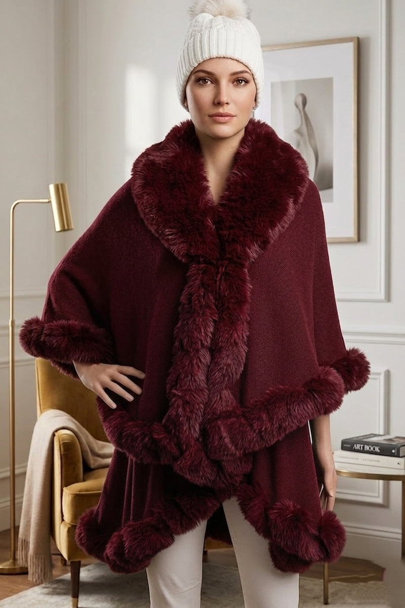 Elegant Faux Fur Trim Cape-SHW1934