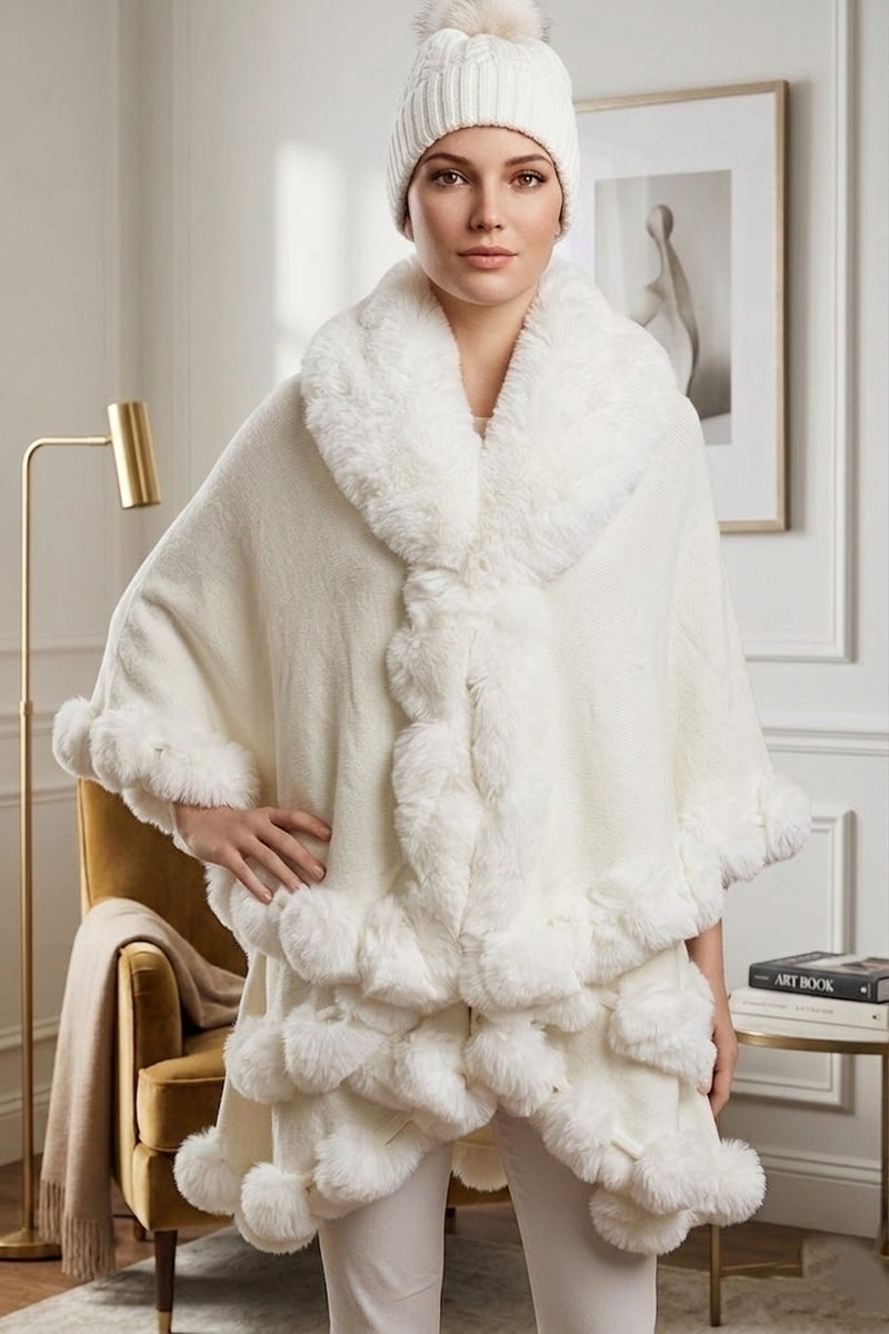 Elegant Faux Fur Trim Cape-SHW1934
