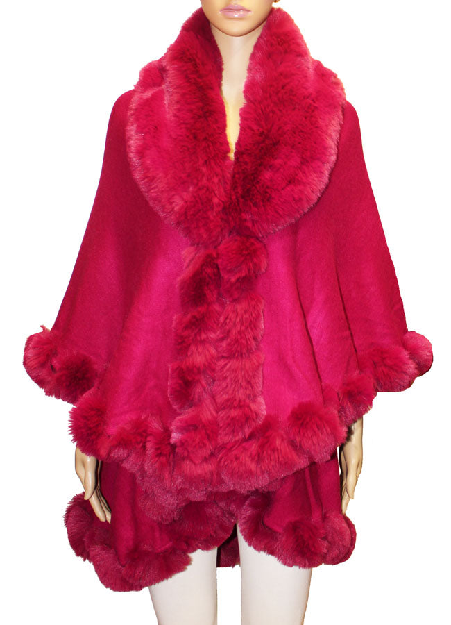 Elegant Faux Fur Trim Cape-SHW1934