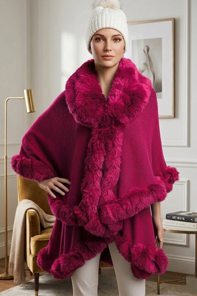 Elegant Faux Fur Trim Cape-SHW1934