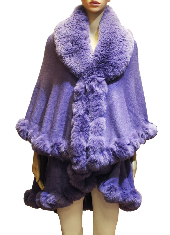 Elegant Faux Fur Trim Cape-SHW1934