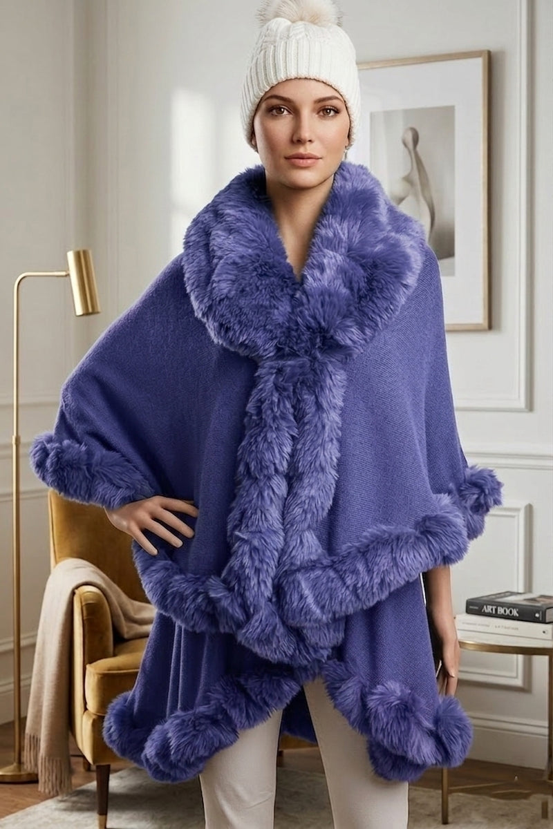 Elegant Faux Fur Trim Cape-SHW1934