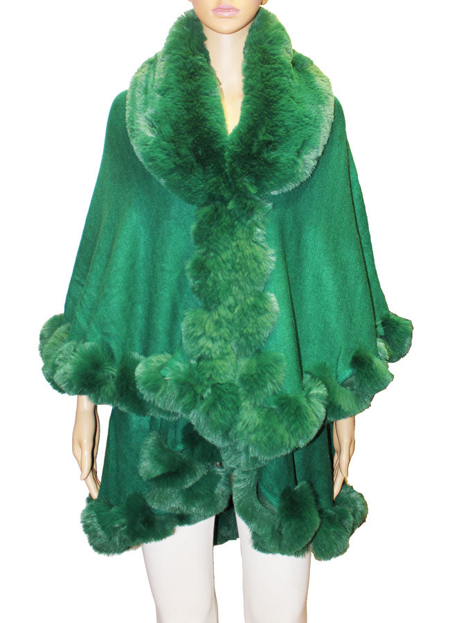 Elegant Faux Fur Trim Cape-SHW1934