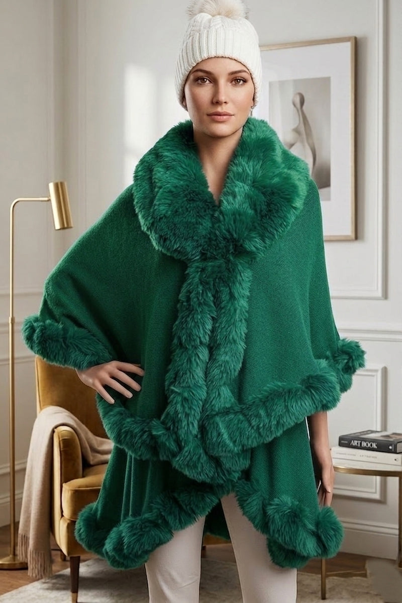 Elegant Faux Fur Trim Cape-SHW1934