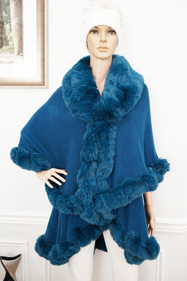 Elegant Faux Fur Trim Cape-SHW1934