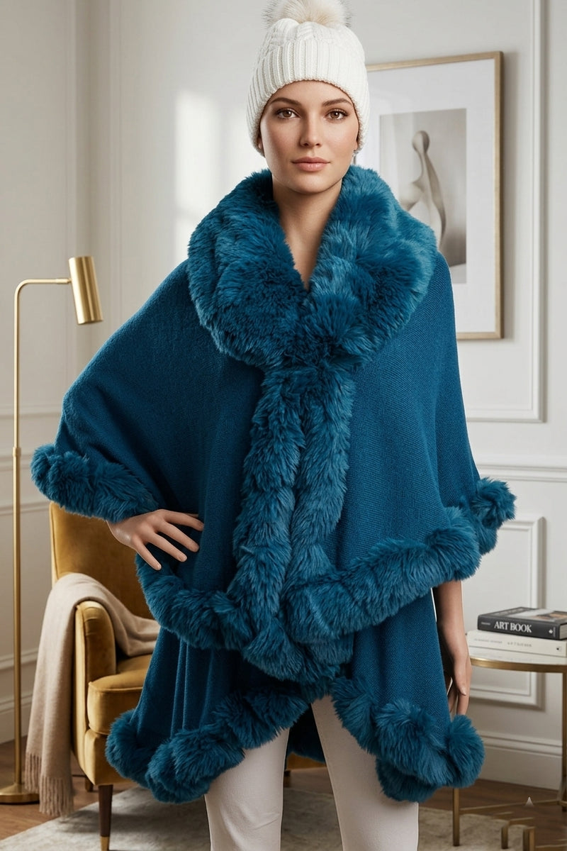 Elegant Faux Fur Trim Cape-SHW1934