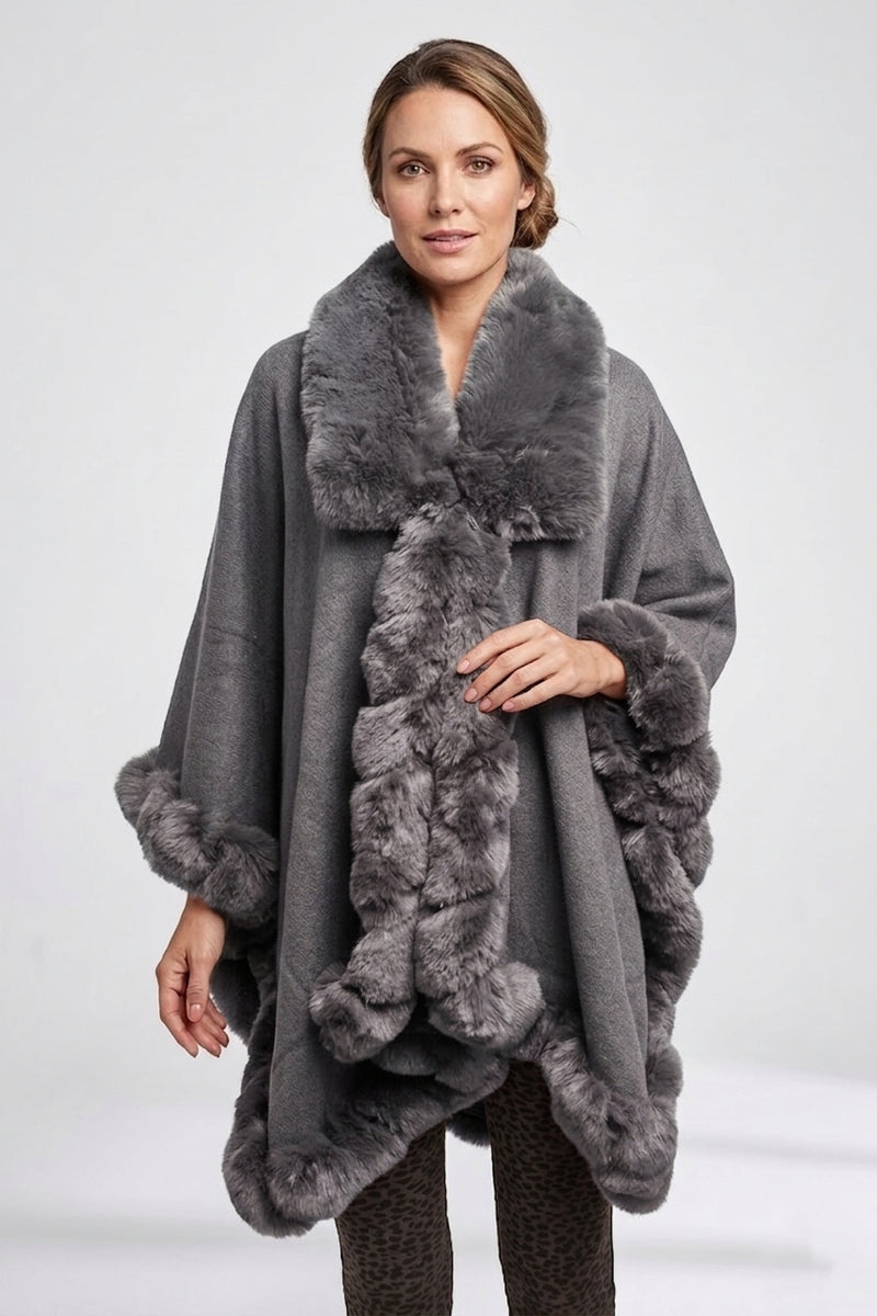 Plus Size Faux Fur Cape-SHW1935