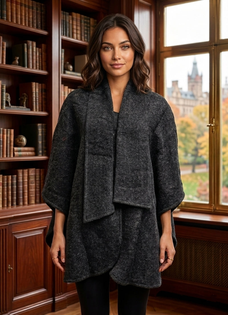 Elegant Buttoned Cape With Scarf-SHW1936