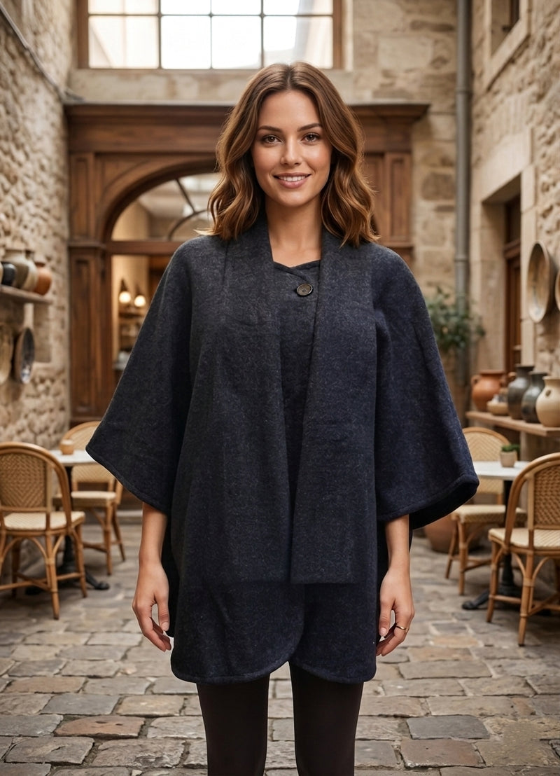 Elegant Buttoned Cape With Scarf-SHW1936