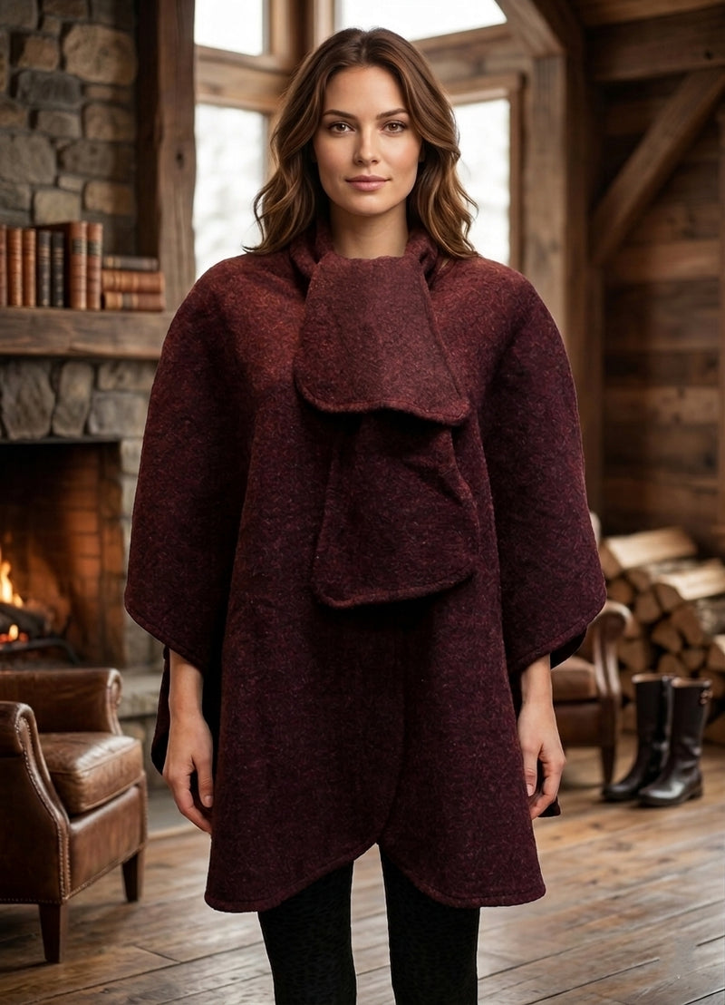 Elegant Buttoned Cape With Scarf-SHW1936
