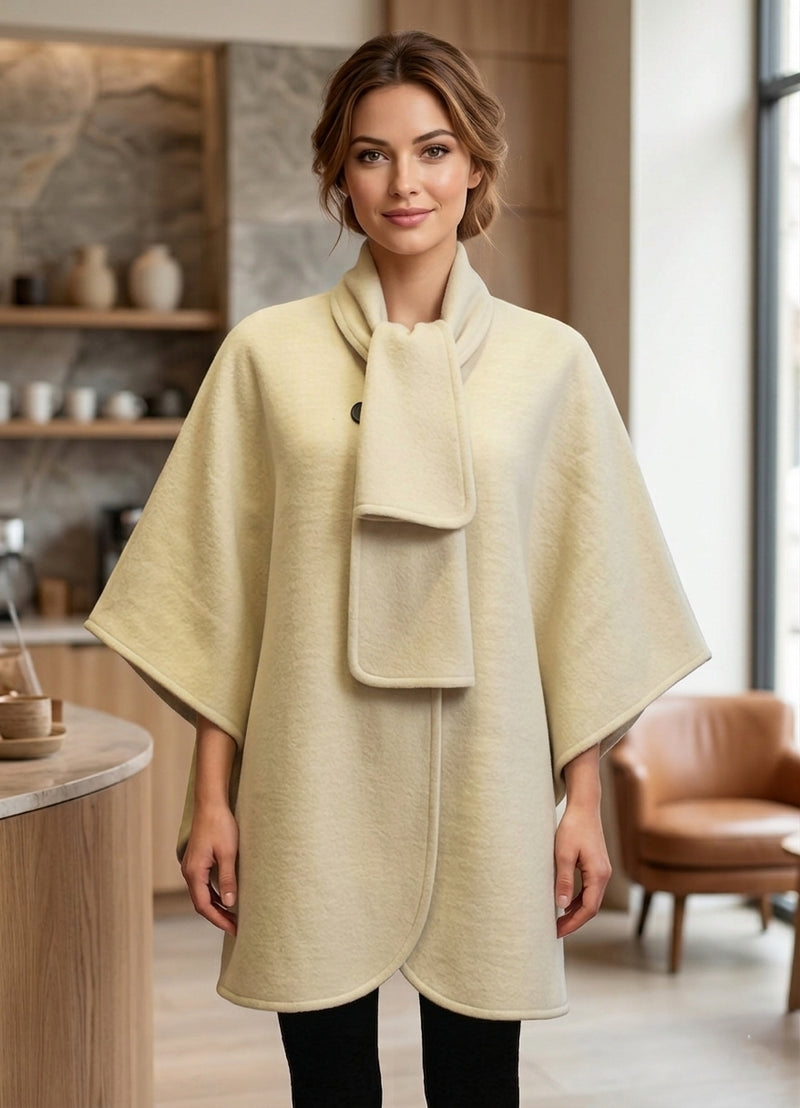 Elegant Buttoned Cape With Scarf-SHW1936
