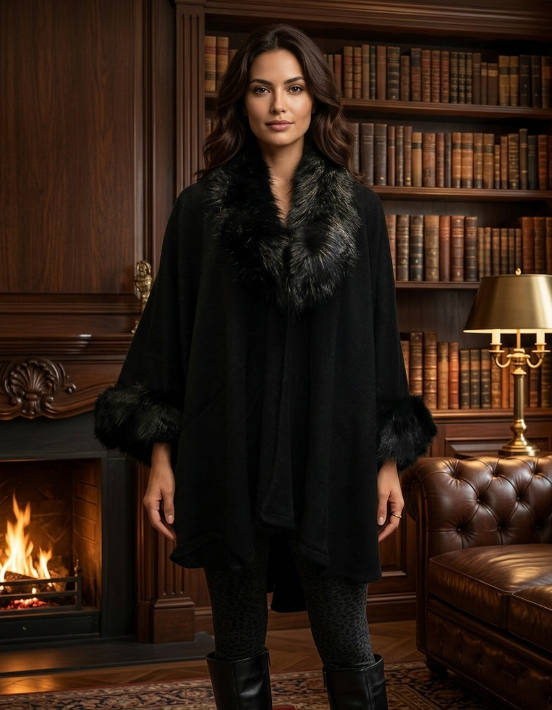 Faux Fur Trim Winter Cape-SHW1937