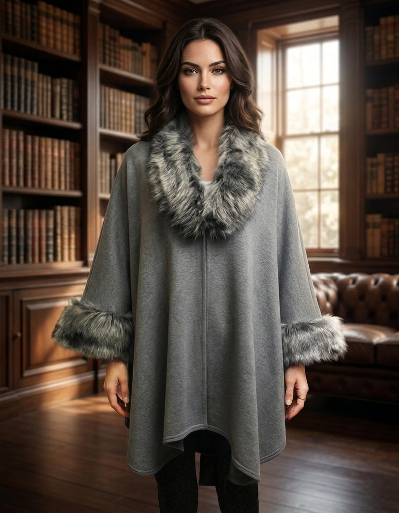 Faux Fur Trim Winter Cape-SHW1937