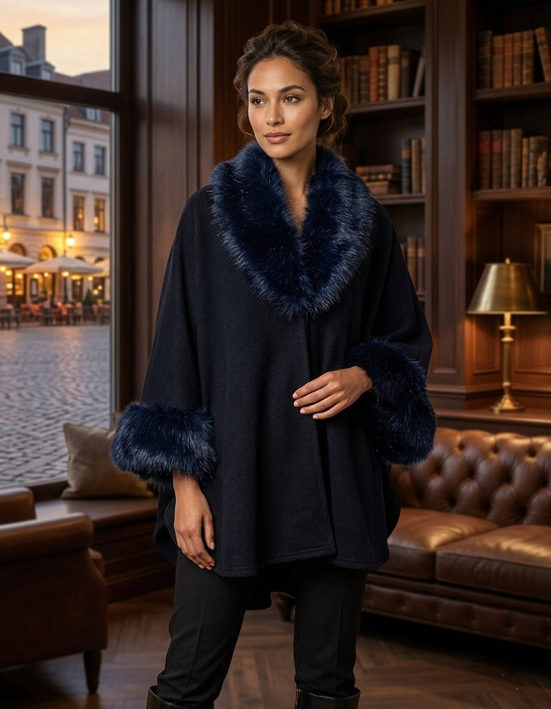 Faux Fur Trim Winter Cape-SHW1937