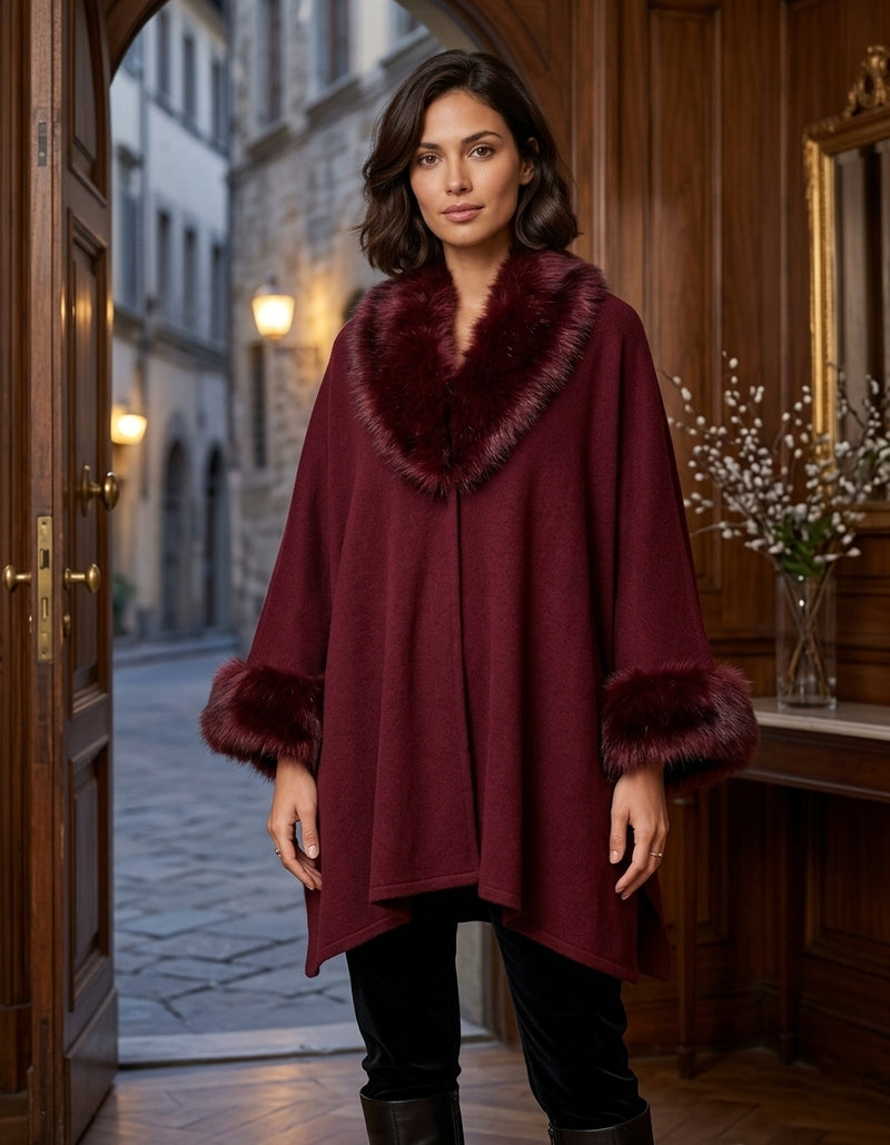 Faux Fur Trim Winter Cape-SHW1937