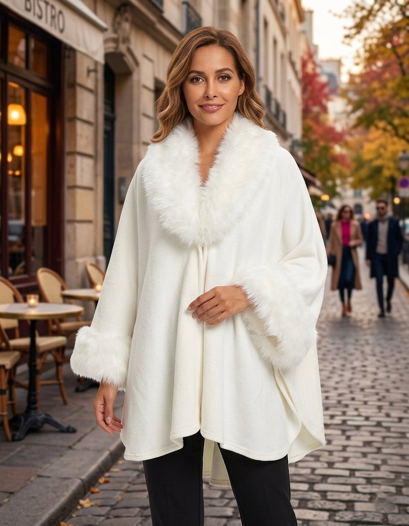 Faux Fur Trim Winter Cape-SHW1937