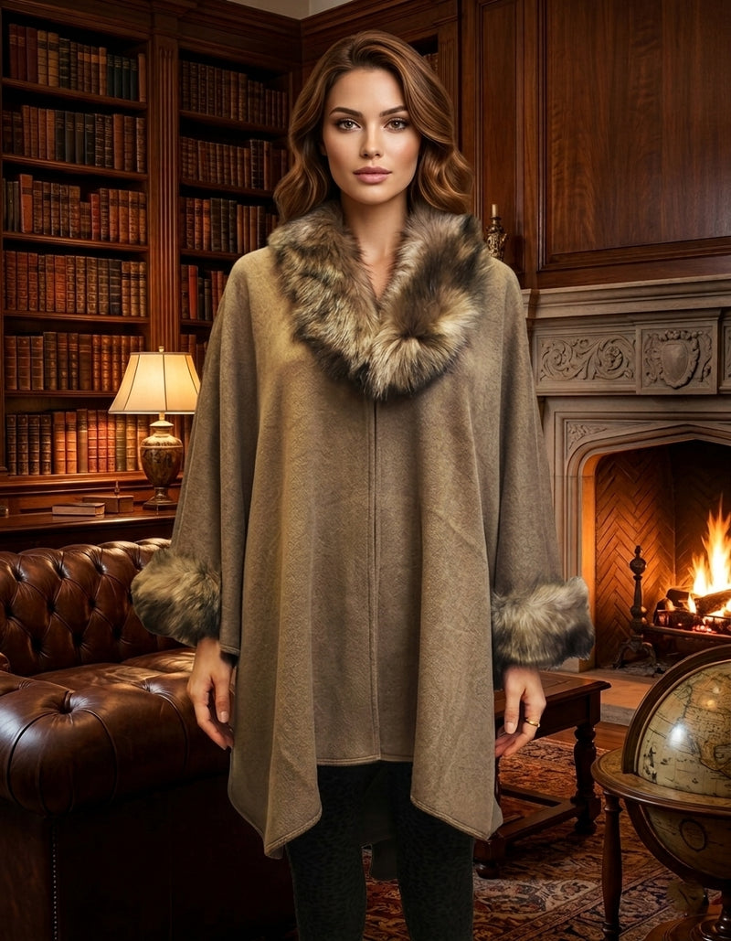 Faux Fur Trim Winter Cape-SHW1937