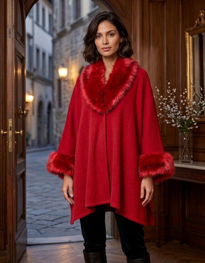 Faux Fur Trim Winter Cape-SHW1937