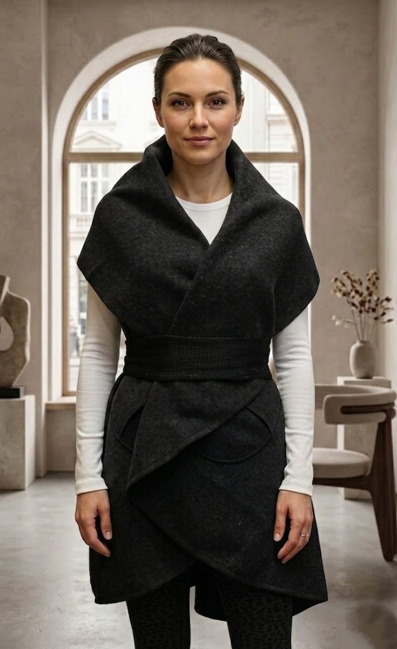 Elegant Belted Wool Wrap Vest-SHW1938