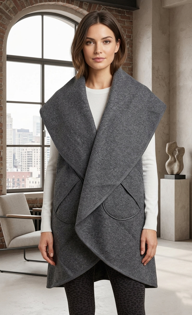 Elegant Belted Wool Wrap Vest-SHW1938