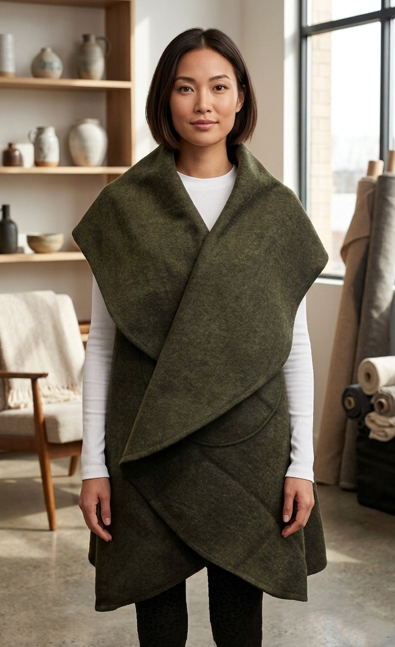 Elegant Belted Wool Wrap Vest-SHW1938