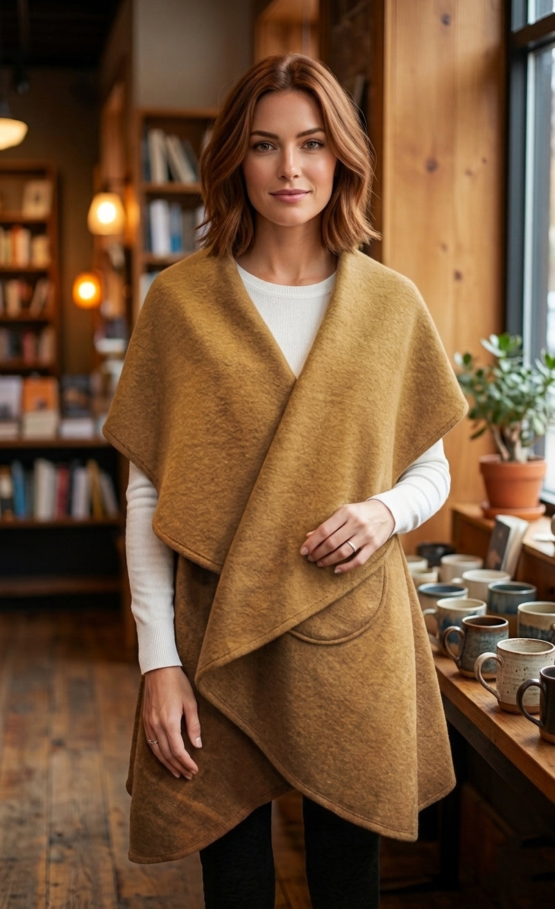Elegant Belted Wool Wrap Vest-SHW1938