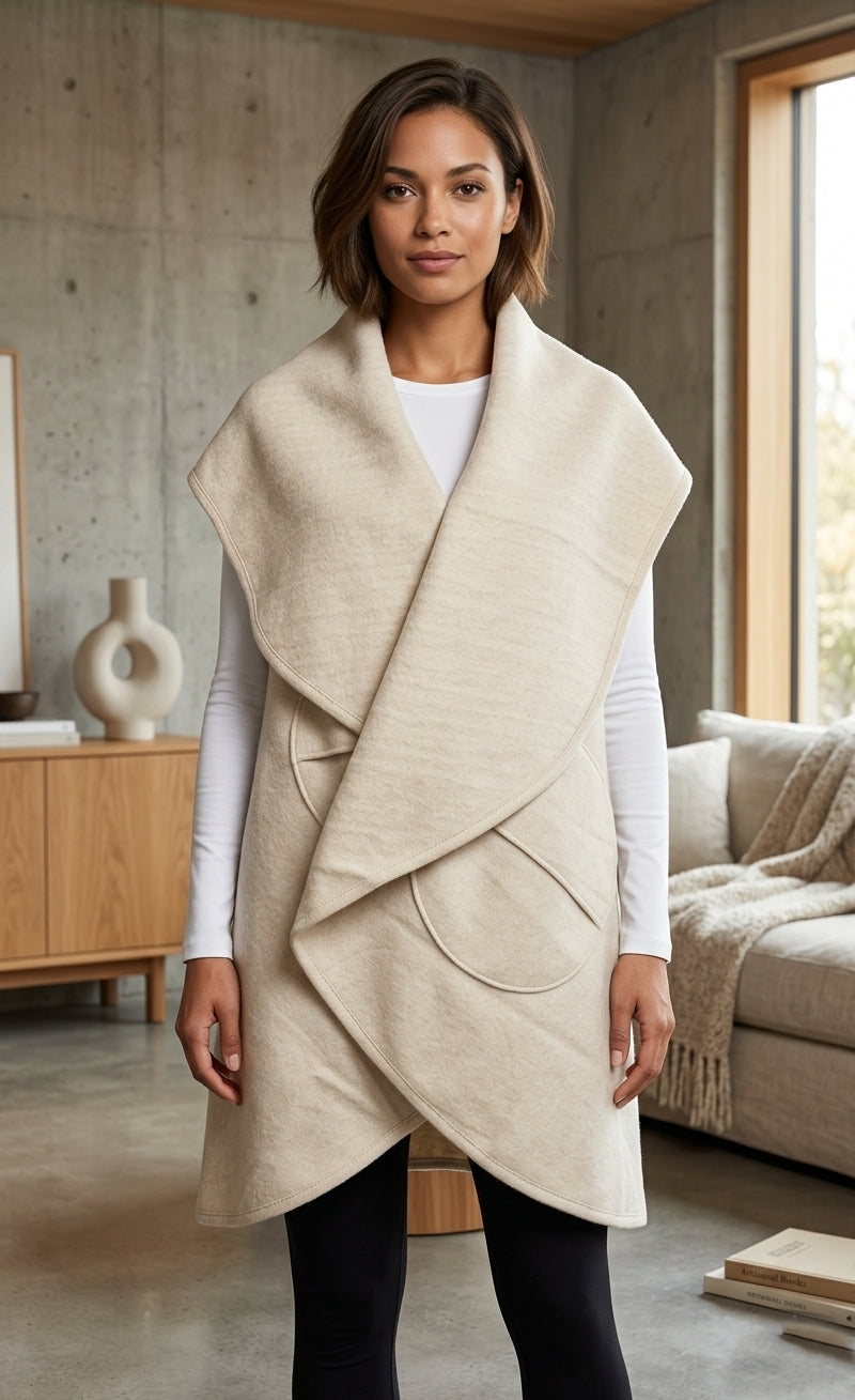 Elegant Belted Wool Wrap Vest-SHW1938
