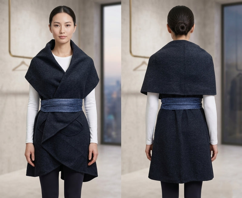 Elegant Belted Wool Wrap Vest-SHW1938