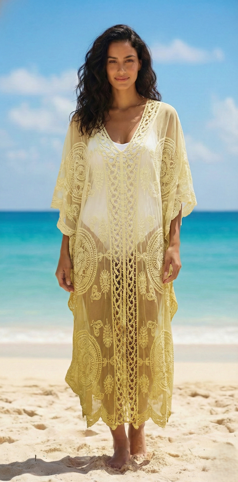 Boho Embroidered Mesh Kimono Cardigan-SHW2005