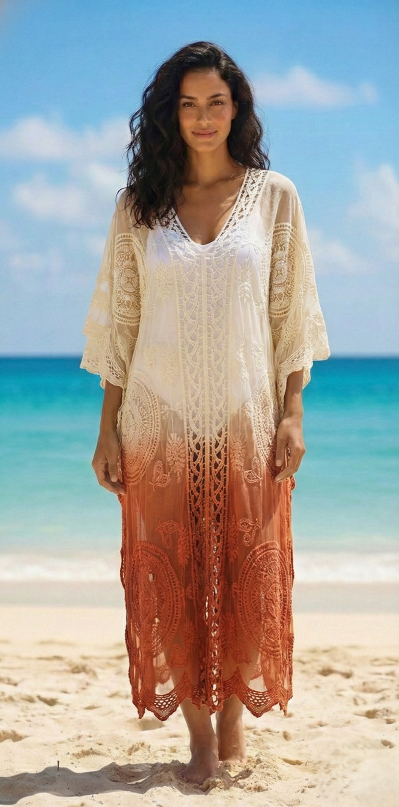 Boho Embroidered Mesh Kimono Cardigan-SHW2005