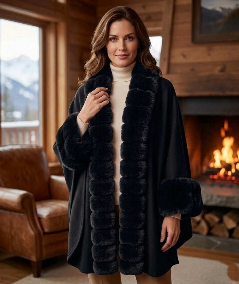 Luxury Faux Fur Trim Cape-SHW2019