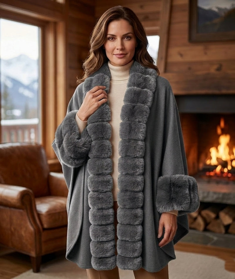 Luxury Faux Fur Trim Cape-SHW2019