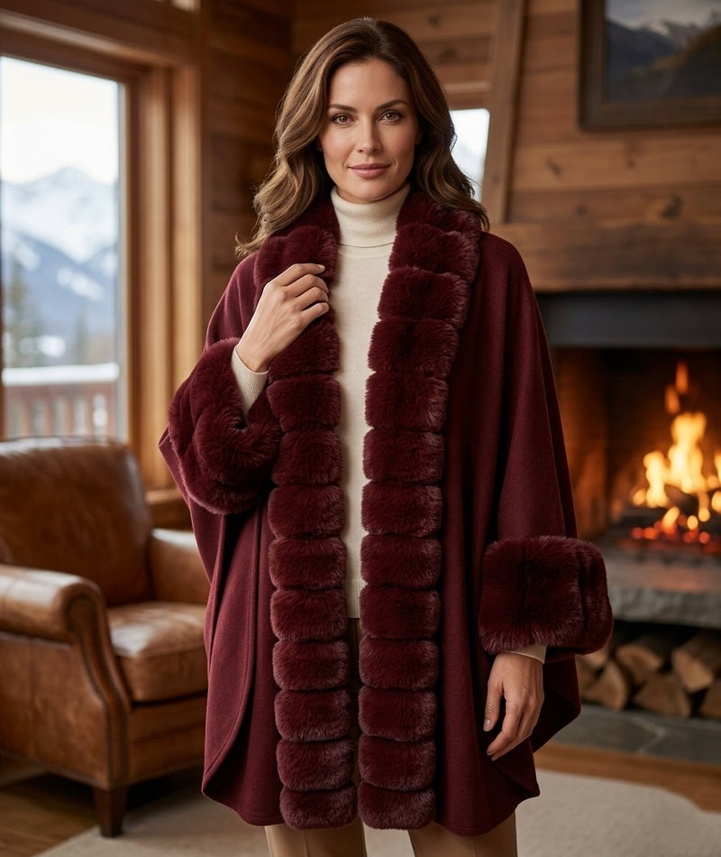 Luxury Faux Fur Trim Cape-SHW2019