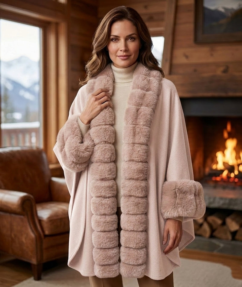 Luxury Faux Fur Trim Cape-SHW2019