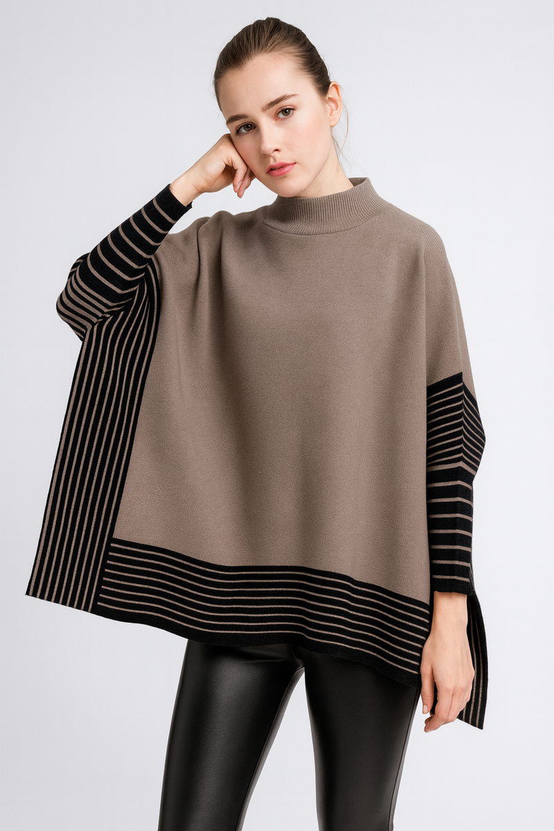 Striped Edge Knit Poncho-SHW2104