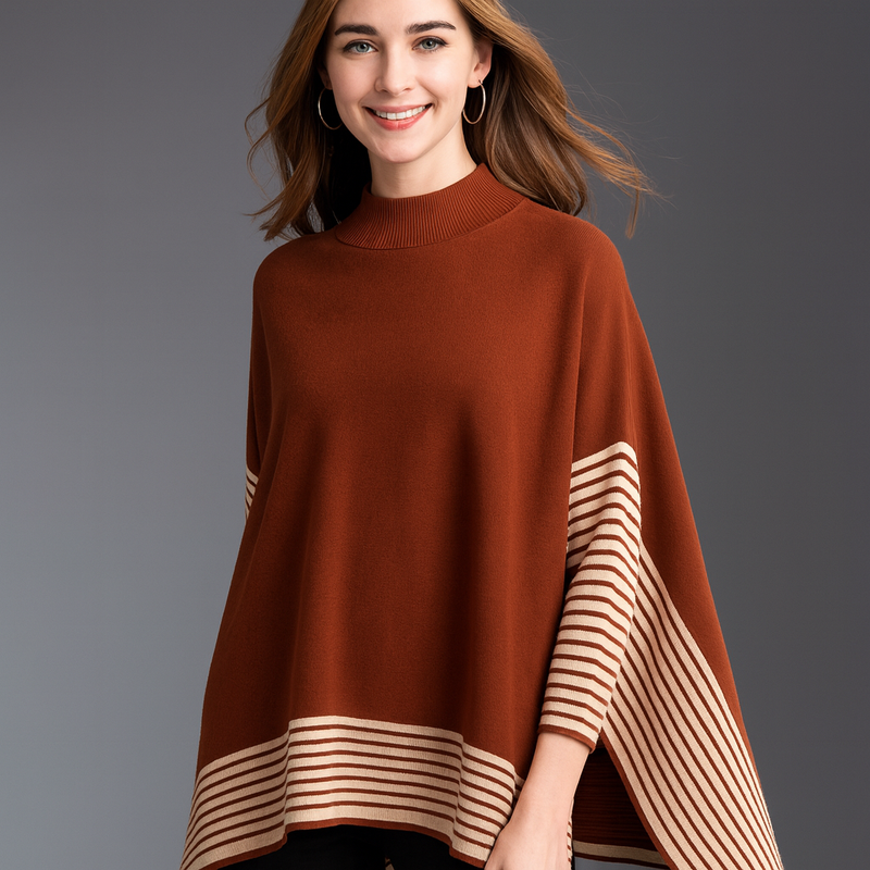 Striped Edge Knit Poncho-SHW2104
