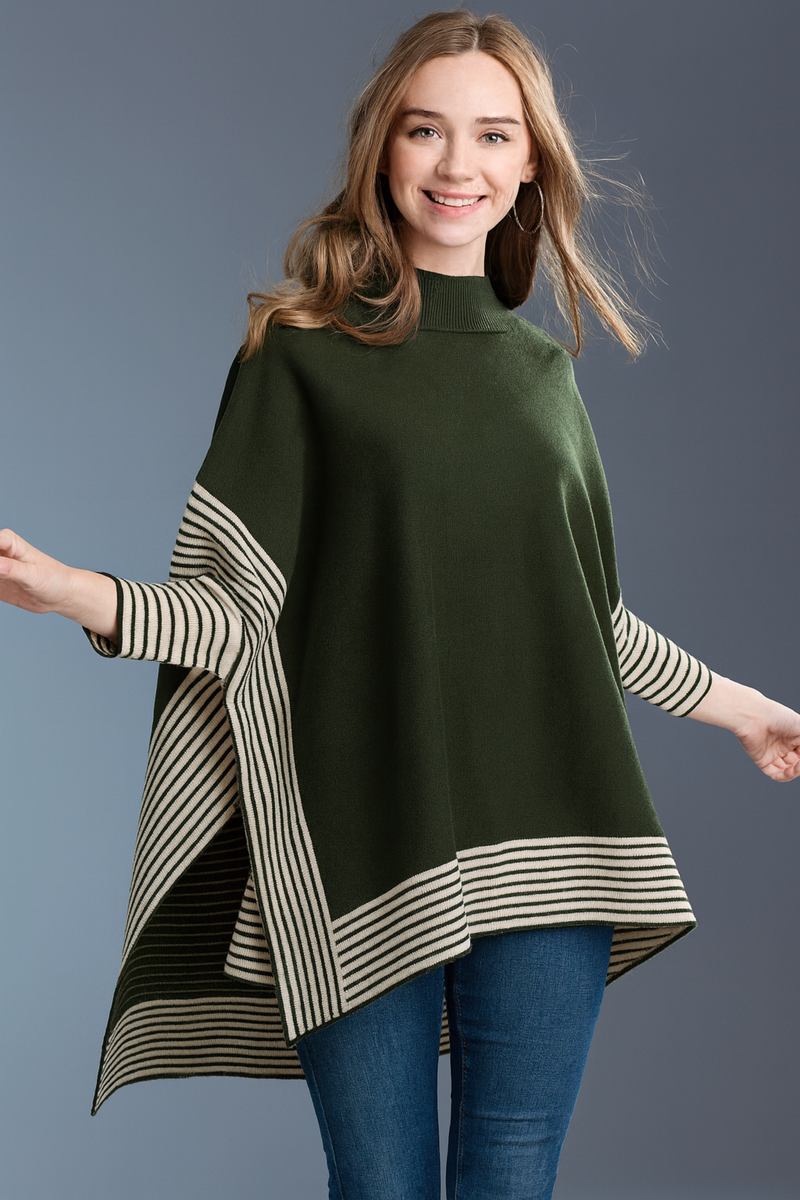 Striped Edge Knit Poncho-SHW2104