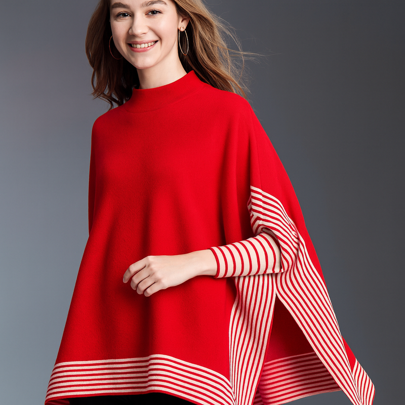 Striped Edge Knit Poncho-SHW2104