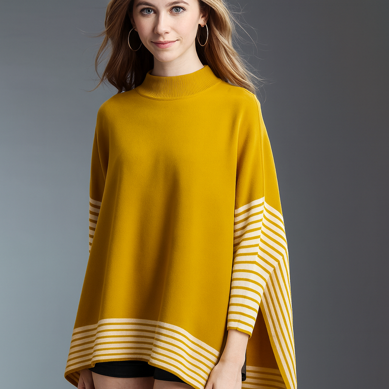 Striped Edge Knit Poncho-SHW2104