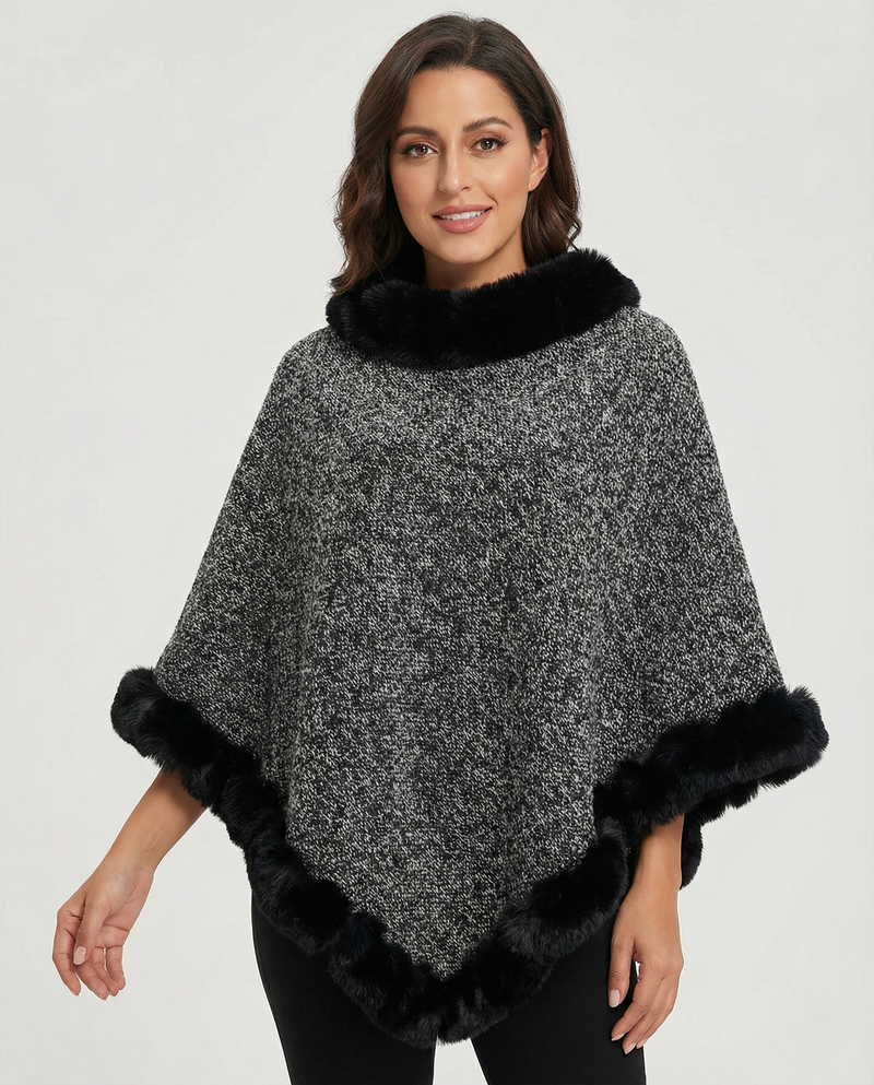 Elegant Faux Fur Trim Poncho-SHW2207