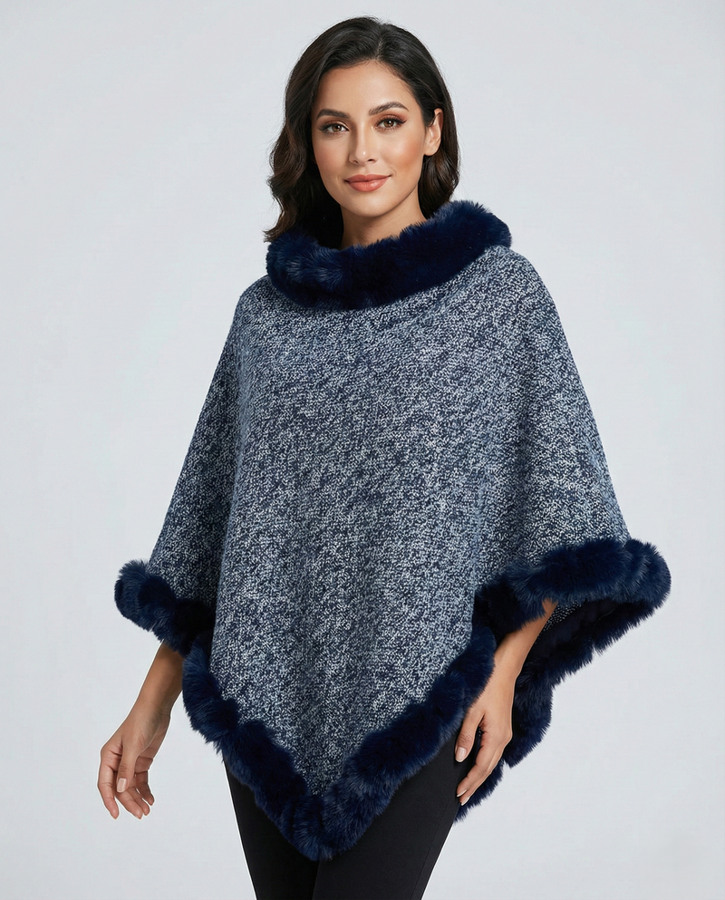 Elegant Faux Fur Trim Poncho-SHW2207