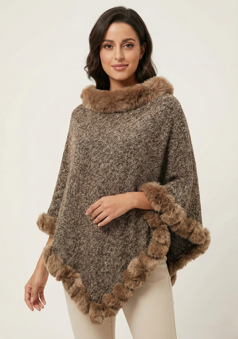 Elegant Faux Fur Trim Poncho-SHW2207